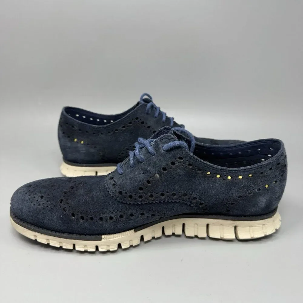 Cole Haan Zerogrand Wingtip Oxford 9.5 Men Suede Lace Up Minimal Stylish Blue